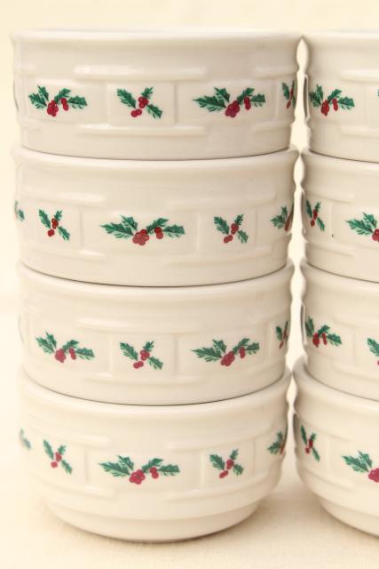 photo of Longaberger Holly Christmas Traditions stoneware pottery custard cups #3