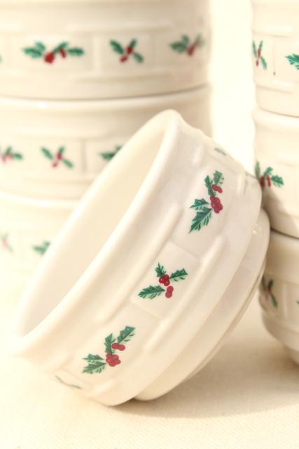 photo of Longaberger Holly Christmas Traditions stoneware pottery custard cups #4