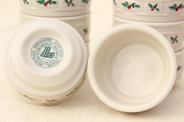 photo of Longaberger Holly Christmas Traditions stoneware pottery custard cups #7