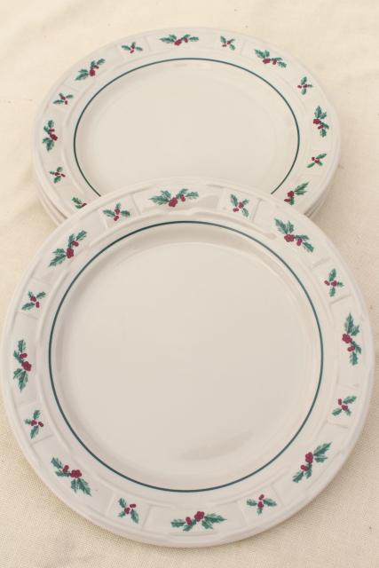 photo of Longaberger Holly Christmas Traditions stoneware pottery dinner plates set of four #3