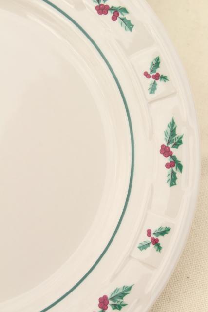 photo of Longaberger Holly Christmas Traditions stoneware pottery dinner plates set of four #4