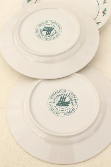 photo of Longaberger Holly Christmas Traditions stoneware pottery dinner plates set of four #5