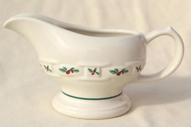 photo of Longaberger Holly Christmas Traditions stoneware pottery, gravy boat or sauce pitcher #1