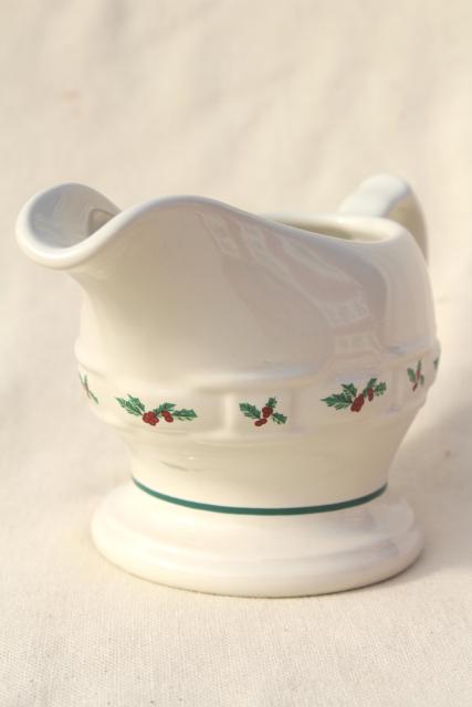 photo of Longaberger Holly Christmas Traditions stoneware pottery, gravy boat or sauce pitcher #2