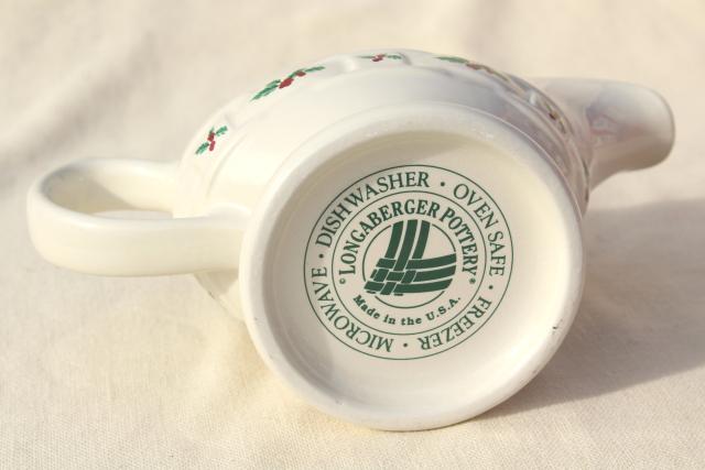 photo of Longaberger Holly Christmas Traditions stoneware pottery, gravy boat or sauce pitcher #4