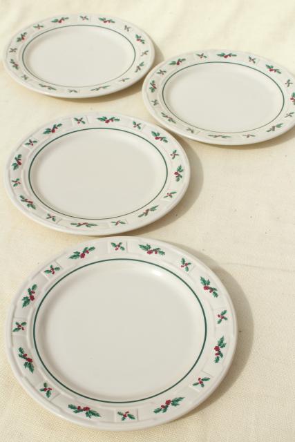 photo of Longaberger Holly Christmas Traditions stoneware pottery luncheon plates set of four #1