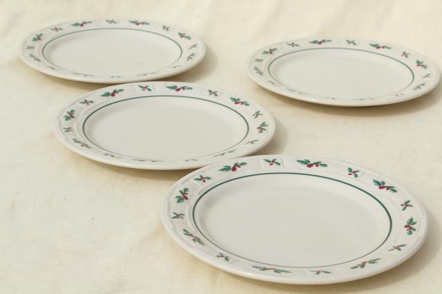 photo of Longaberger Holly Christmas Traditions stoneware pottery luncheon plates set of four #2