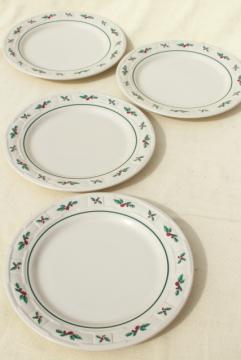 catalog photo of Longaberger Holly Christmas Traditions stoneware pottery luncheon plates set of four