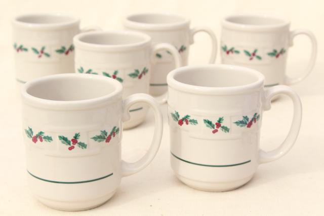 photo of Longaberger Holly Christmas Traditions stoneware pottery mugs or coffee cups, set of four #2