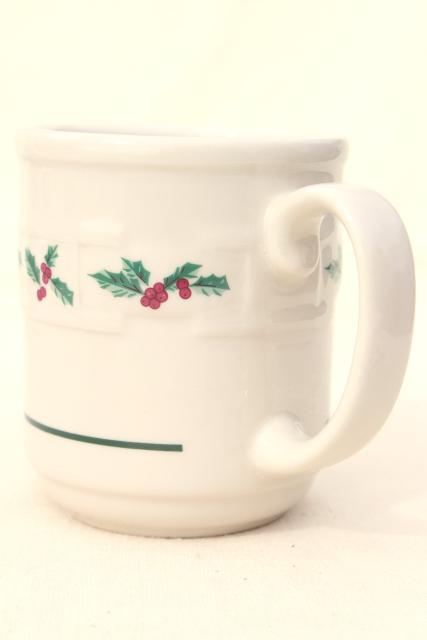 photo of Longaberger Holly Christmas Traditions stoneware pottery mugs or coffee cups, set of four #3