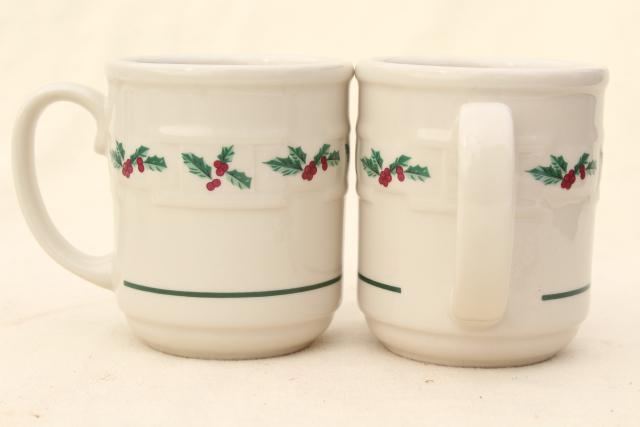 photo of Longaberger Holly Christmas Traditions stoneware pottery mugs or coffee cups, set of four #5