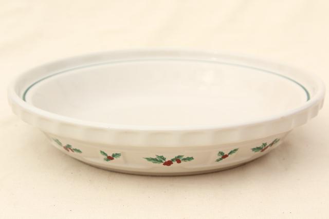 photo of Longaberger Holly Christmas Traditions stoneware pottery pie plate, 10 inch pie pan #1