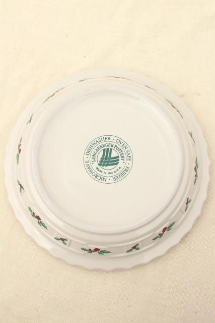 photo of Longaberger Holly Christmas Traditions stoneware pottery pie plate, 10 inch pie pan #4