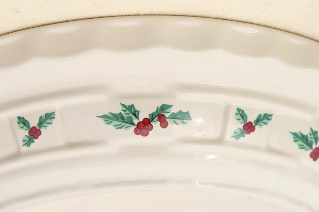 photo of Longaberger Holly Christmas Traditions stoneware pottery pie plate, 10 inch pie pan #6