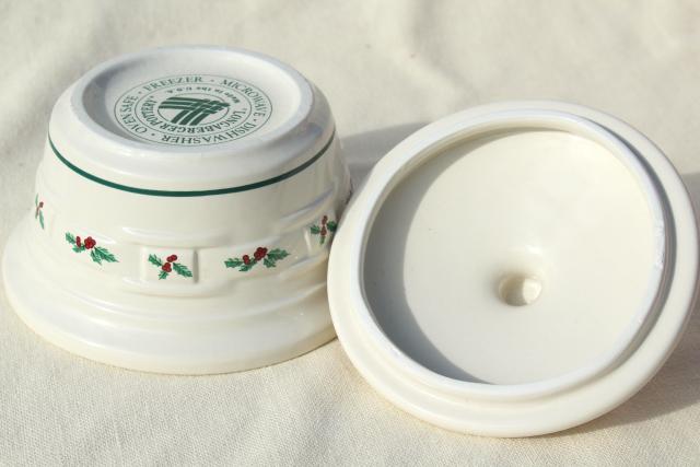 photo of Longaberger Holly Christmas Traditions stoneware pottery, small covered dish, butter tub w/ lid #5