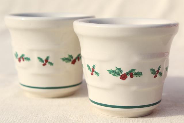 photo of Longaberger Holly Christmas Traditions stoneware pottery votive candle holders set #1