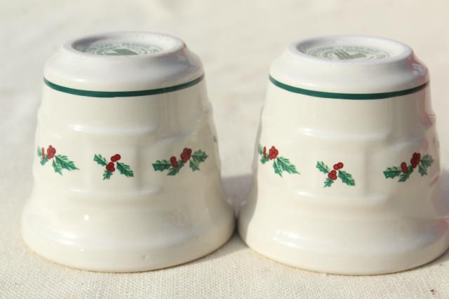 photo of Longaberger Holly Christmas Traditions stoneware pottery votive candle holders set #3