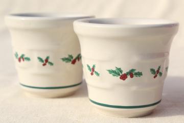 catalog photo of Longaberger Holly Christmas Traditions stoneware pottery votive candle holders set