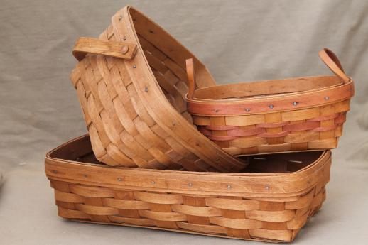 photo of Longaberger basket lot, three 80s 90 vintage baskets w/ Longaberger mark #1