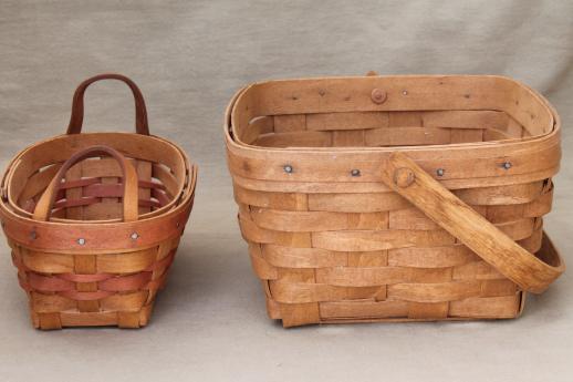 photo of Longaberger basket lot, three 80s 90 vintage baskets w/ Longaberger mark #2