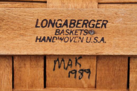 photo of Longaberger basket lot, three 80s 90 vintage baskets w/ Longaberger mark #11