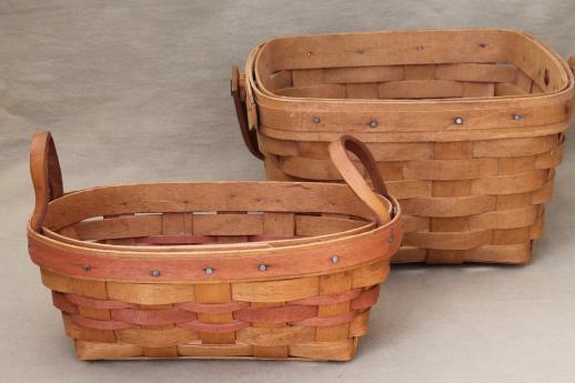 photo of Longaberger basket lot, three 80s 90 vintage baskets w/ Longaberger mark #14