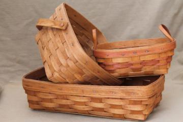 catalog photo of Longaberger basket lot, three 80s 90 vintage baskets w/ Longaberger mark