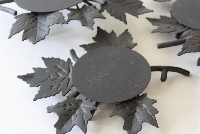 photo of Longaberger black iron trivets, metal candle stands or basket holders, maple leaf autumn leaves #2