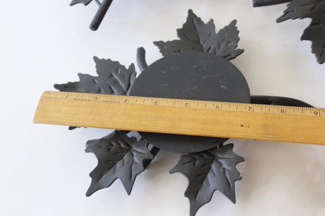 photo of Longaberger black iron trivets, metal candle stands or basket holders, maple leaf autumn leaves #5