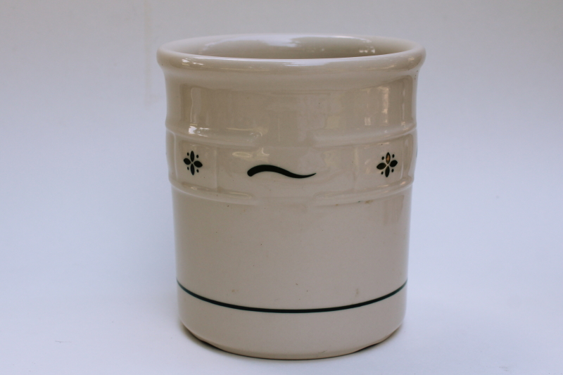 photo of Longaberger pottery traditions utensil crock, spoon holder stoneware jar w/ design in green #1