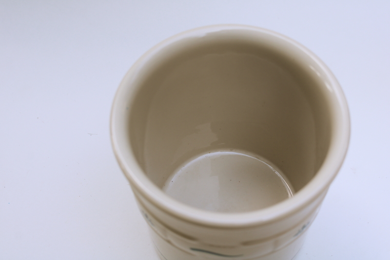 photo of Longaberger pottery traditions utensil crock, spoon holder stoneware jar w/ design in green  #2