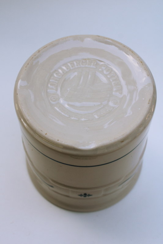 photo of Longaberger pottery traditions utensil crock, spoon holder stoneware jar w/ design in green  #3