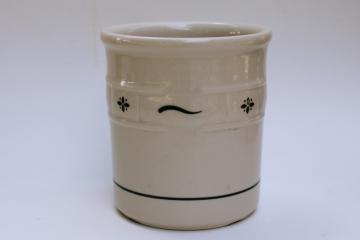 catalog photo of Longaberger pottery traditions utensil crock, spoon holder stoneware jar w/ design in green 