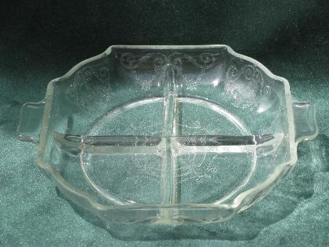 photo of Lorain pattern vintage depression glass divided pickle / relish dish #1