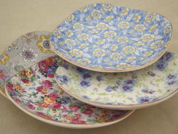 catalog photo of Lord Nelson chintz china sandwich plates set, four different patterns