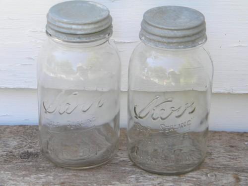 photo of Lot 7 old Kerr 1 qt mason jars w/zinc lids in wire canner basket #4