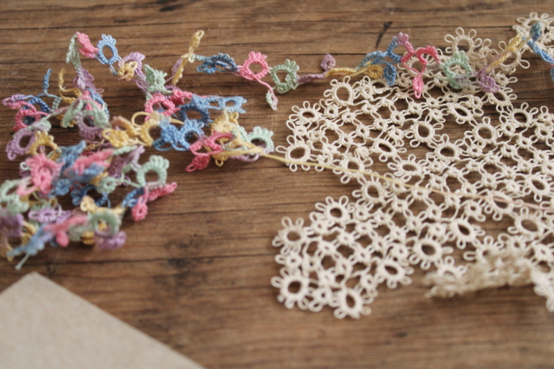 photo of Lot of vintage tatting shuttles & tatted lace edging, handmade lace #4