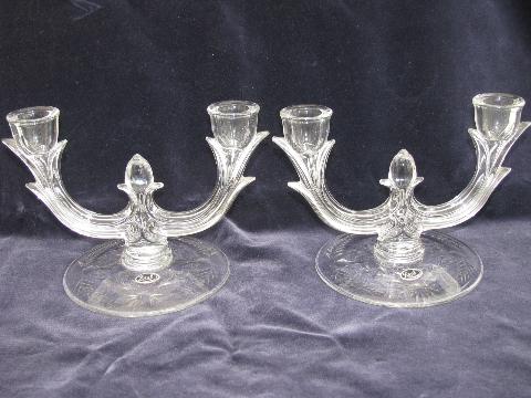 photo of Lotus-Glastonbury vintage elegant cut glass console bowl and pair branched candelabras #2