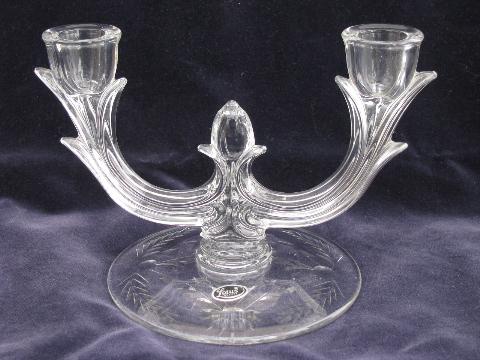 photo of Lotus-Glastonbury vintage elegant cut glass console bowl and pair branched candelabras #3