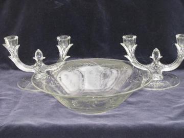 catalog photo of Lotus-Glastonbury vintage elegant cut glass console bowl and pair branched candelabras