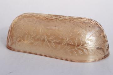 catalog photo of Louisa Floragold iridescent stick butter dish cover, vintage depression glass