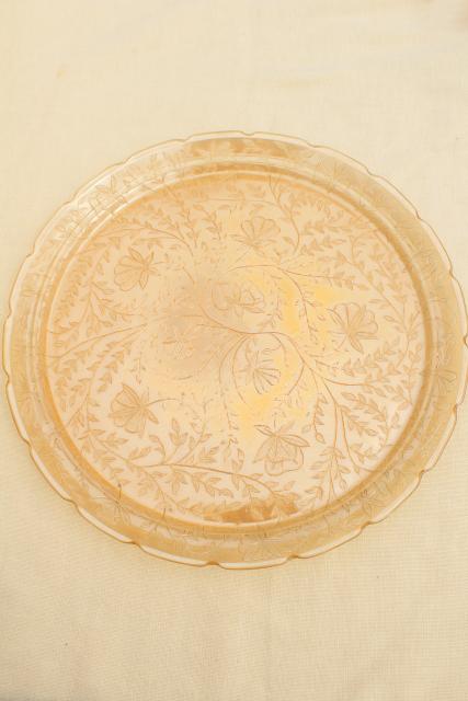 photo of Louisa floragold vintage marigold iridescent luster glass cake plate or serving tray #3