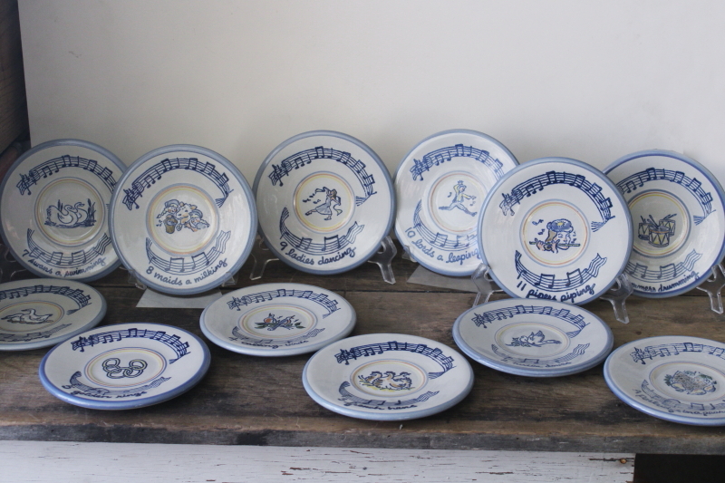 photo of Louisville stoneware pottery, complete set 12 Days of Christmas hand painted plates #1