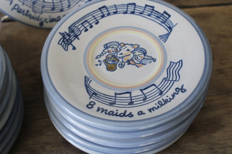 photo of Louisville stoneware pottery, complete set 12 Days of Christmas hand painted plates #4