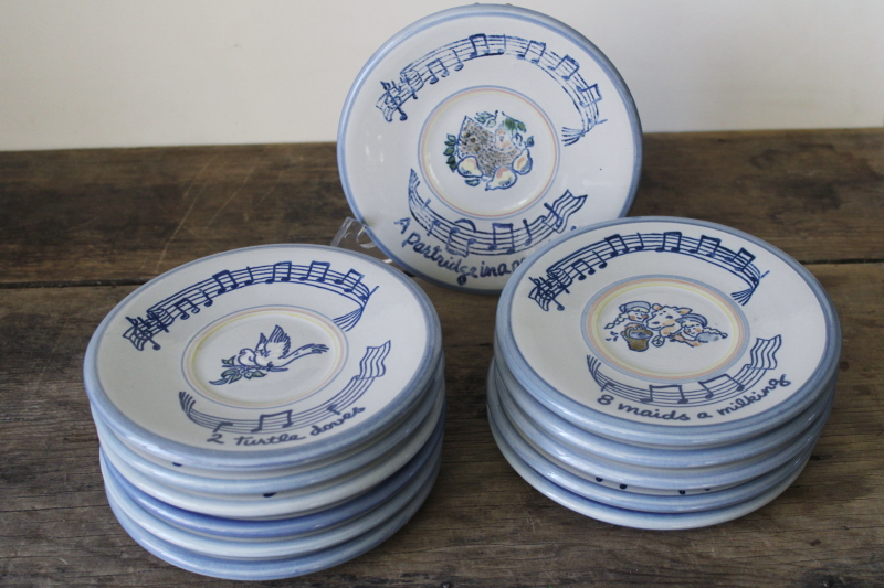 photo of Louisville stoneware pottery, complete set 12 Days of Christmas hand painted plates #5