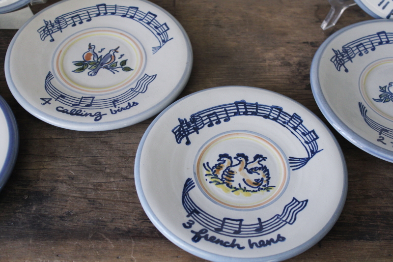 photo of Louisville stoneware pottery, complete set 12 Days of Christmas hand painted plates #7