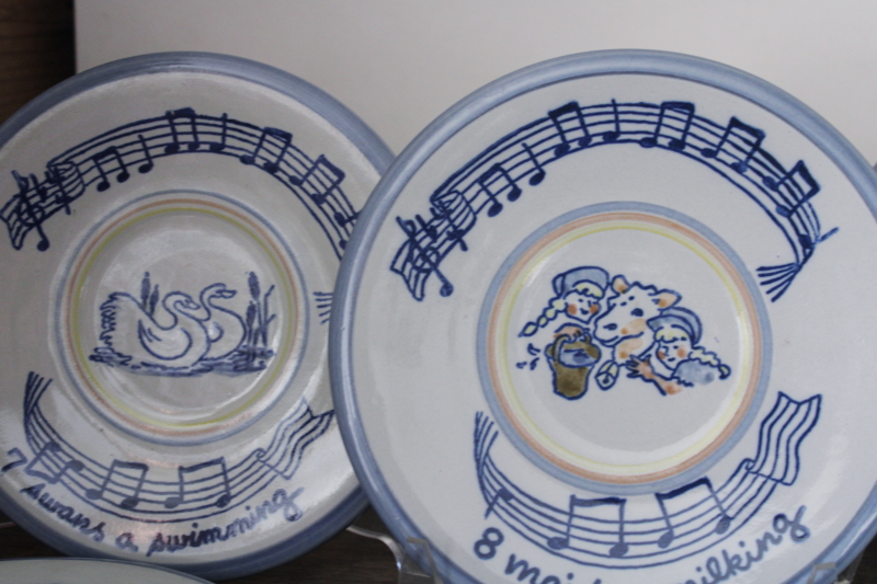 photo of Louisville stoneware pottery, complete set 12 Days of Christmas hand painted plates #9