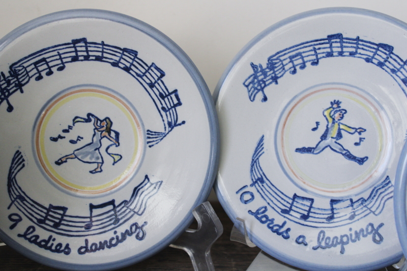 photo of Louisville stoneware pottery, complete set 12 Days of Christmas hand painted plates #10