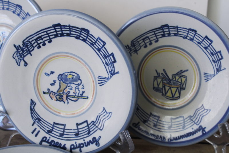 photo of Louisville stoneware pottery, complete set 12 Days of Christmas hand painted plates #11