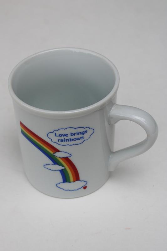 photo of Love Brings Rainbows 70s 80s vintage ceramic mug, Papel California made in Japan #1